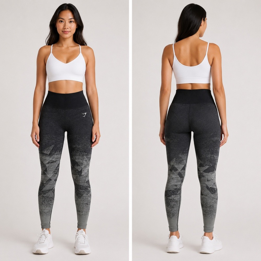 Gymshark Womens Medium Geo Seamless Leggings Black Grey Marl Ombre